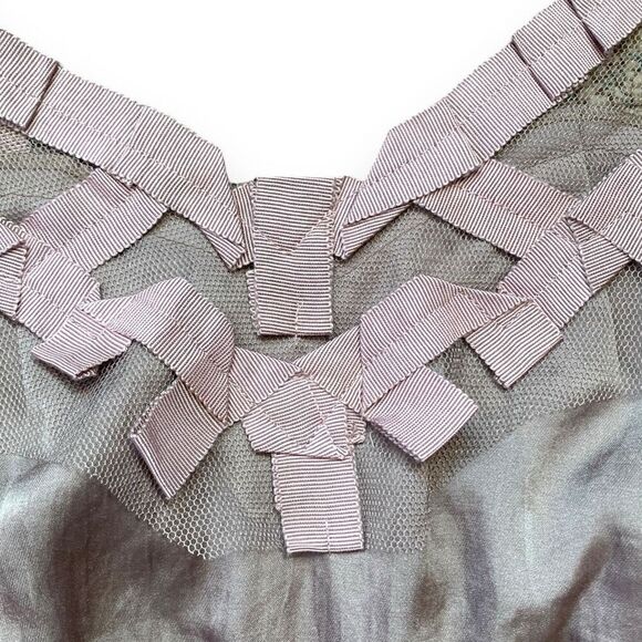 Loft Dress Tan Mauve Pink Tulle Origami Sleeveless Empire Waist Petite Mini - Picture 2 of 8